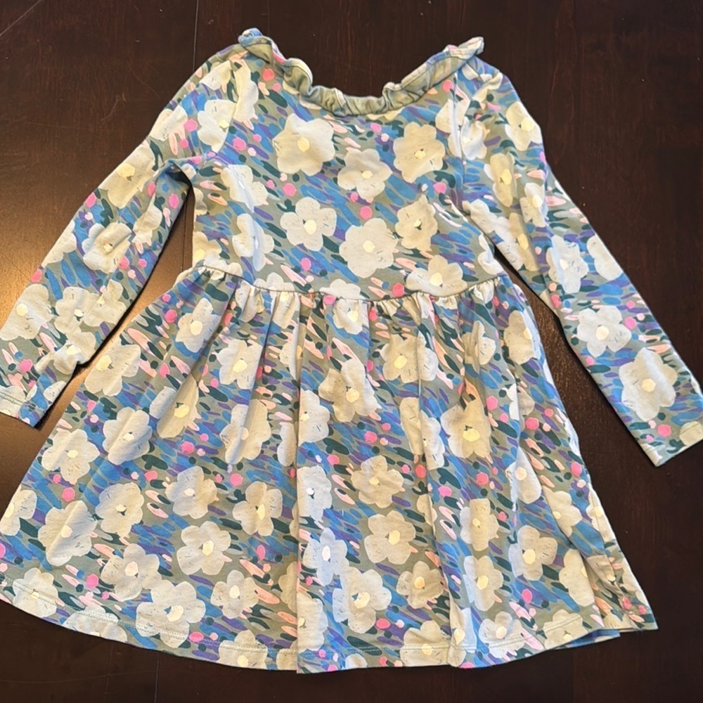 Tea Collection Blue and Cream Pleated Puff Sleeve Sundress